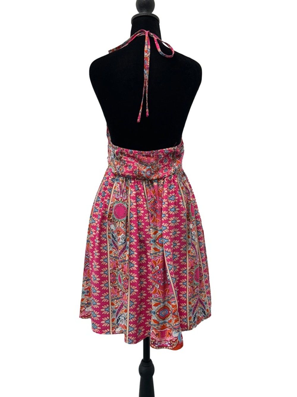 Pink Paisley Halter Sundress with Ruching - Picture 2 of 4